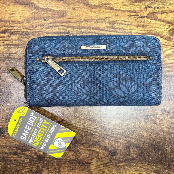 Travelon Safe ID Wallet RFID Blocking Blue Floral Accordion Credit Card Holder - Picture 12 of 12